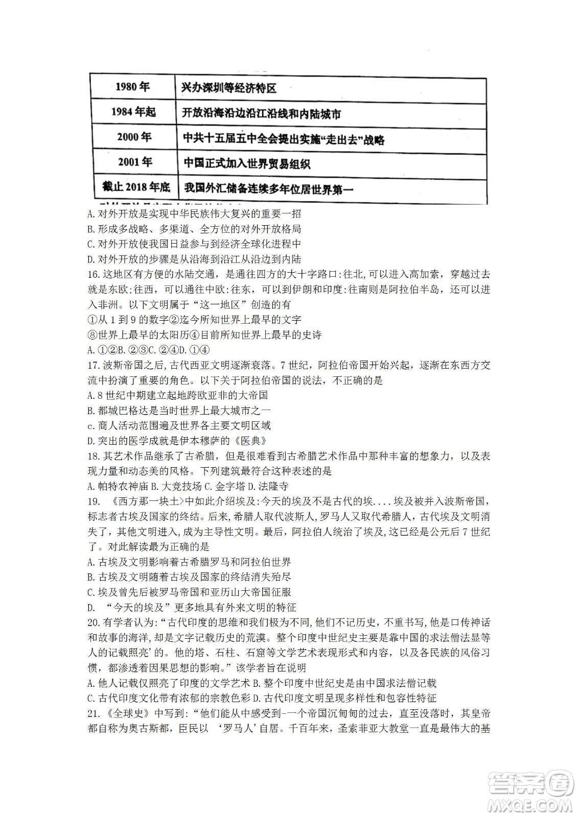 舟山市2021-2022學(xué)年高二下學(xué)期期末考試歷史試題及答案