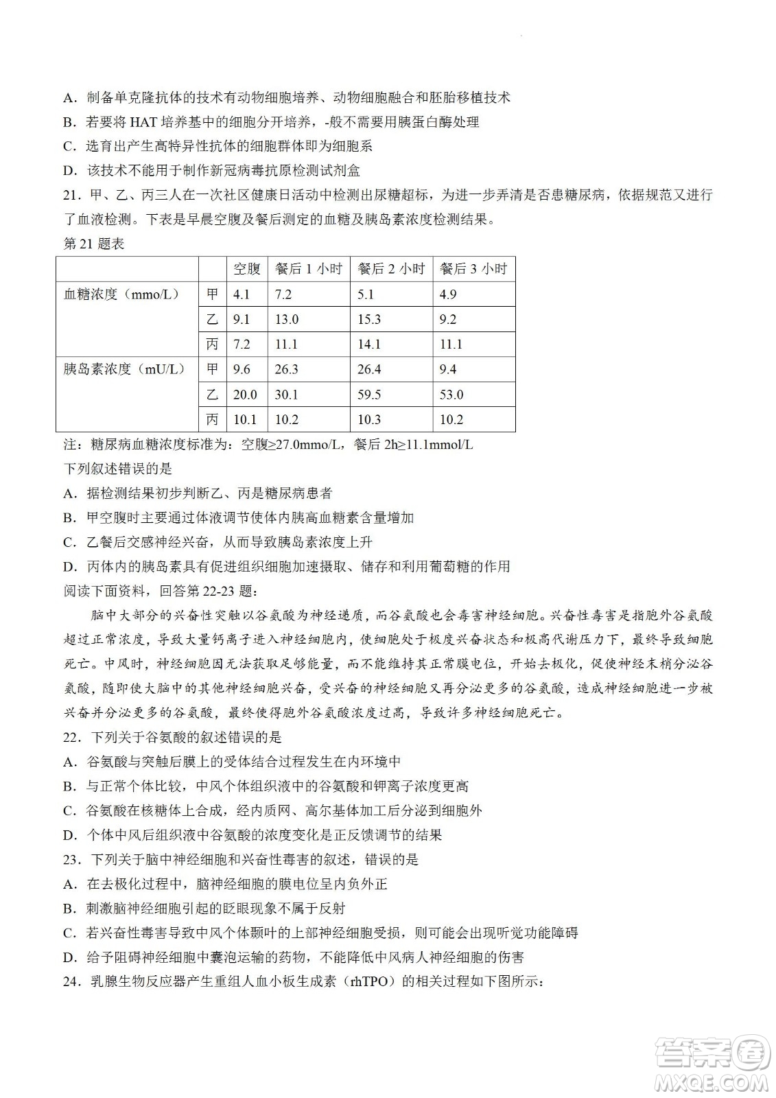 舟山市2021-2022學(xué)年高二下學(xué)期期末考試生物試題及答案