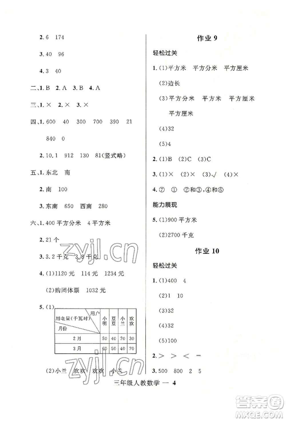 河北少年兒童出版社2022贏在起跑線小學(xué)生快樂暑假三年級數(shù)學(xué)人教版參考答案