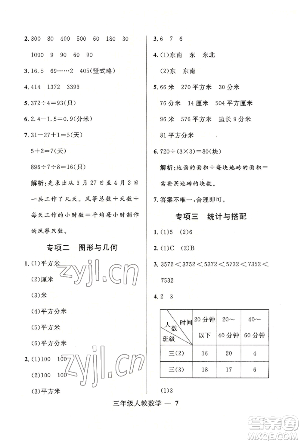 河北少年兒童出版社2022贏在起跑線小學(xué)生快樂暑假三年級數(shù)學(xué)人教版參考答案