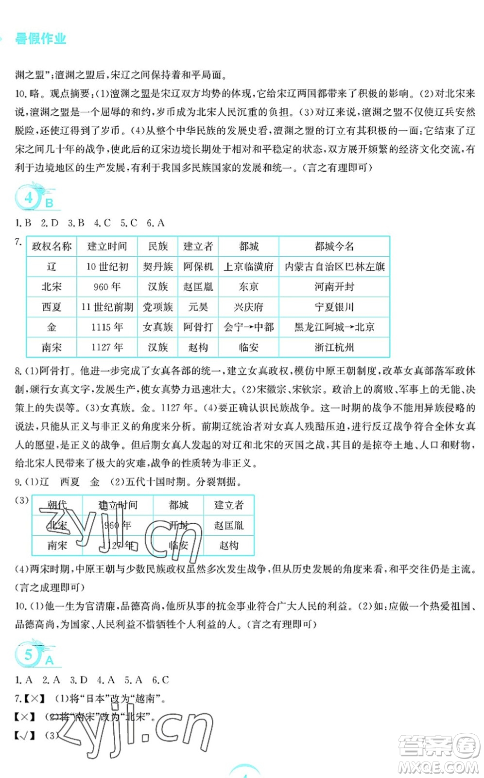 安徽教育出版社2022暑假作業(yè)七年級(jí)歷史人教版答案