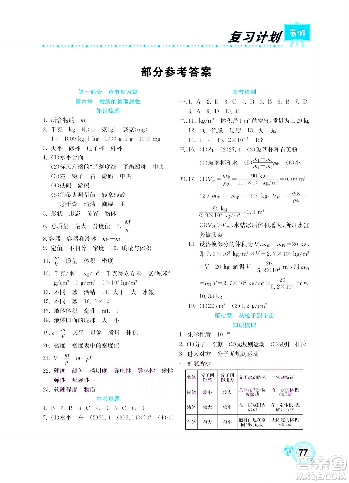 中原農民出版社2022豫新銳復習計劃暑假學期復習物理八年級蘇科版答案