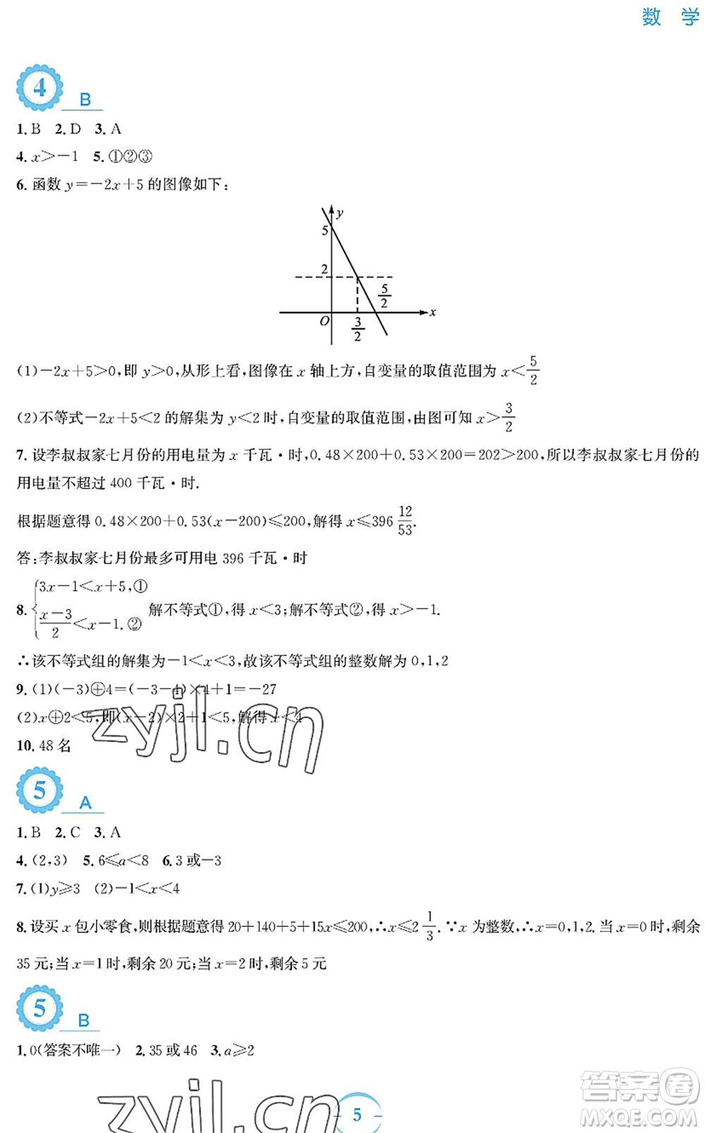 安徽教育出版社2022暑假作業(yè)八年級(jí)數(shù)學(xué)北師大版答案