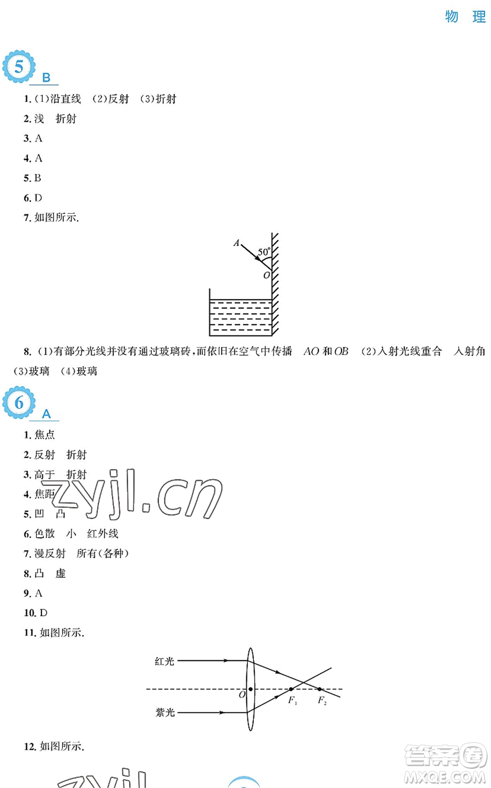 安徽教育出版社2022暑假作業(yè)八年級物理通用版S答案