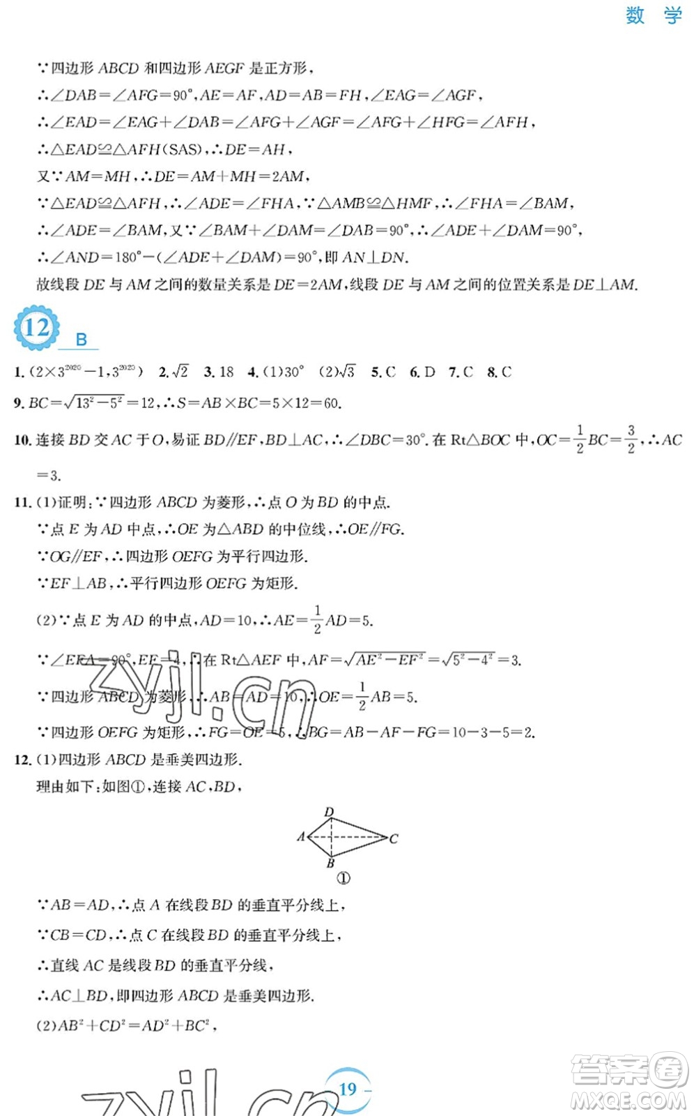 安徽教育出版社2022暑假作業(yè)八年級(jí)數(shù)學(xué)通用版S答案