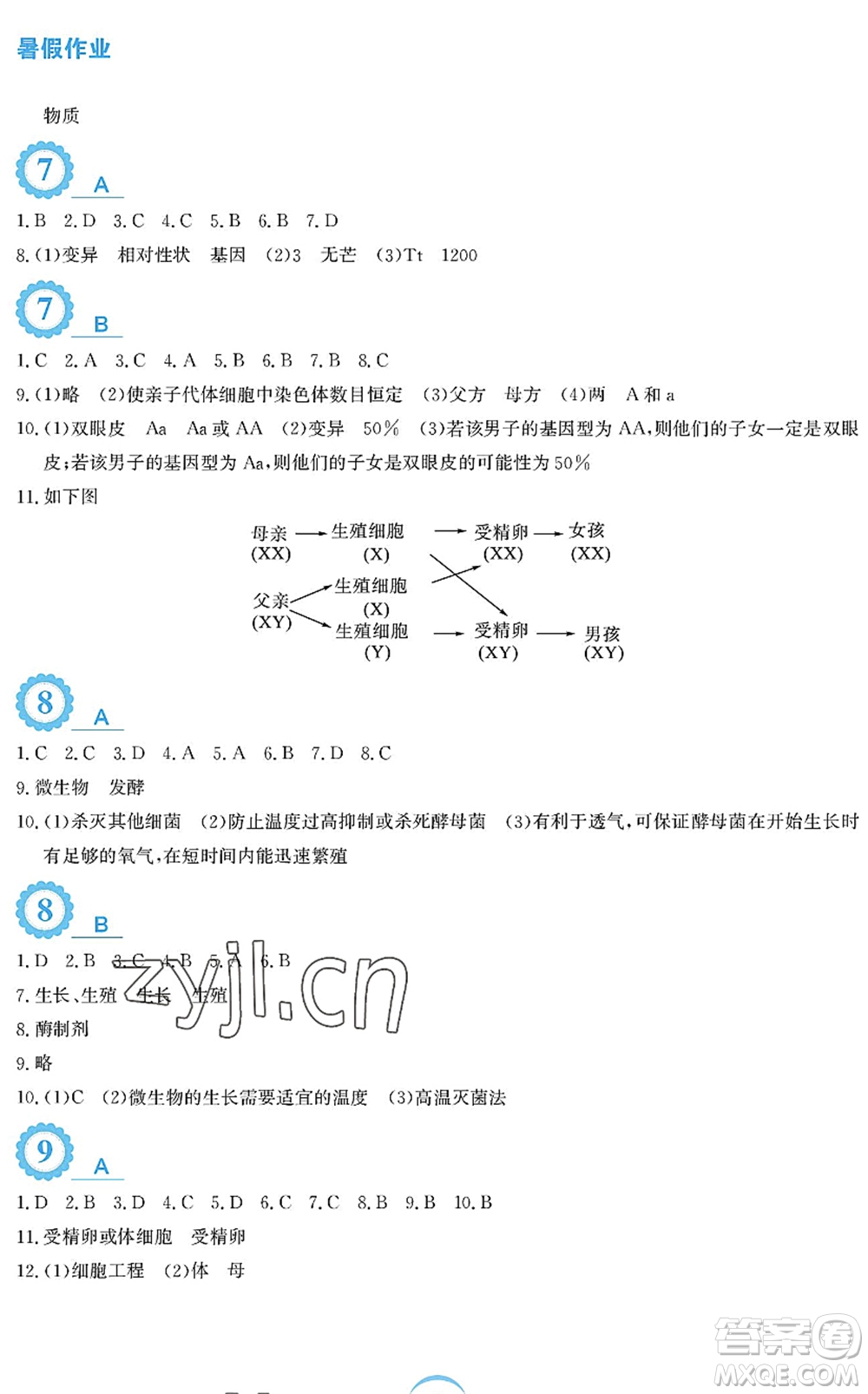 安徽教育出版社2022暑假作業(yè)八年級生物蘇教版答案