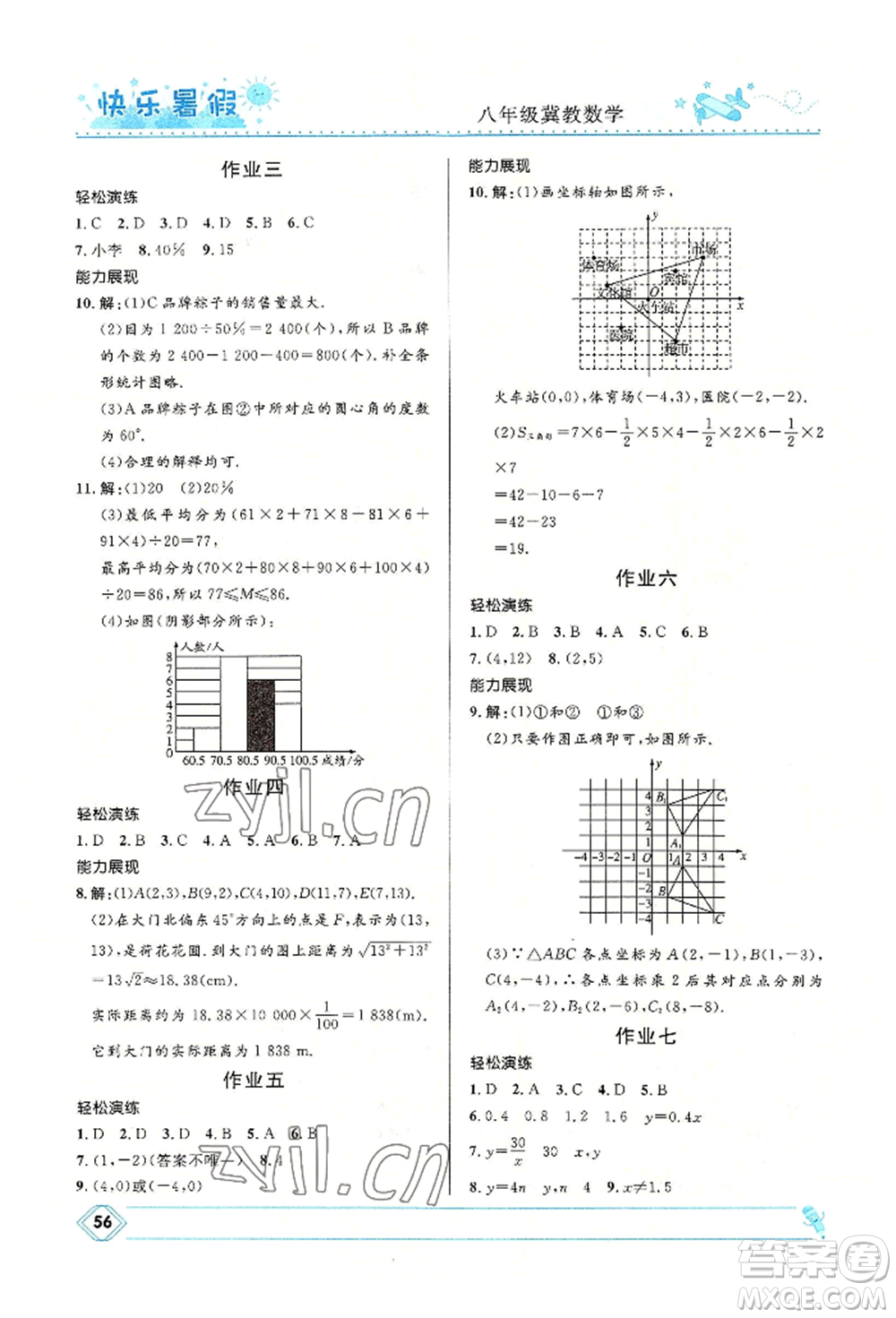 河北少年兒童出版社2022贏在起跑線中學(xué)生快樂暑假八年級數(shù)學(xué)冀教版參考答案