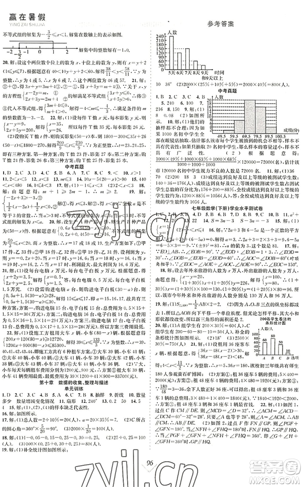 合肥工業(yè)大學(xué)出版社2022贏在暑假搶分計(jì)劃七年級(jí)數(shù)學(xué)RJ人教版答案