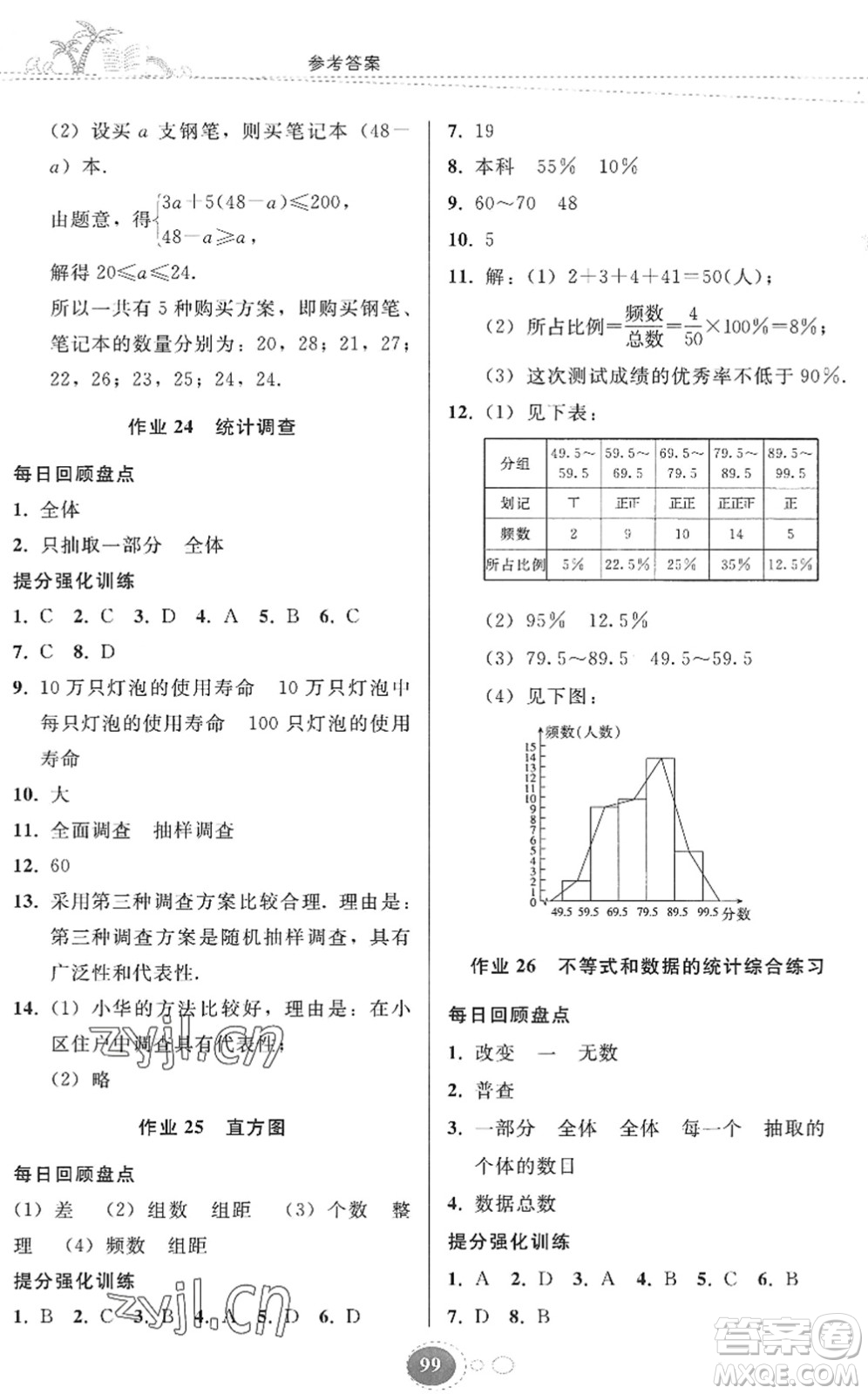 貴州人民出版社2022暑假作業(yè)七年級數學人教版答案