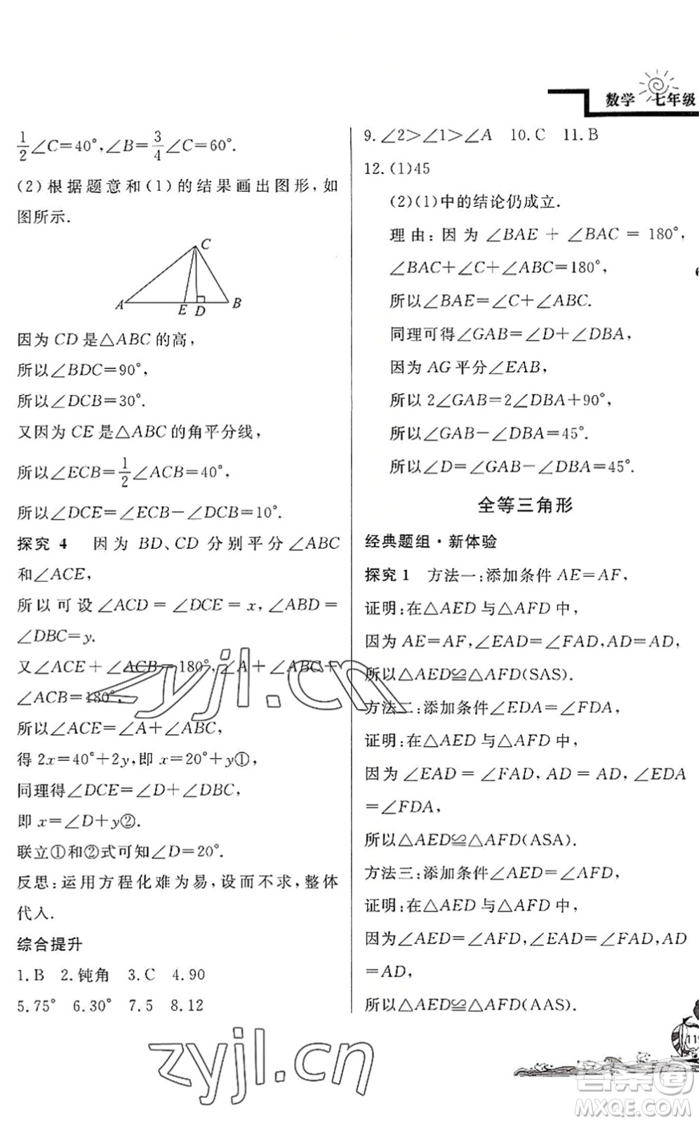 北京教育出版社2022學力水平快樂假期暑假七年級數學BS北師版答案