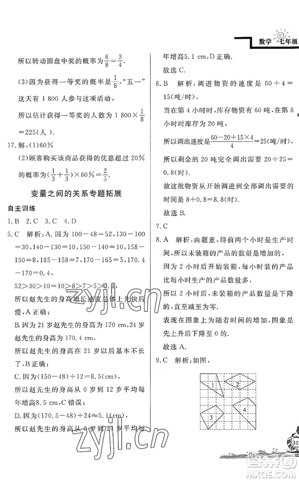 北京教育出版社2022學力水平快樂假期暑假七年級數學BS北師版答案