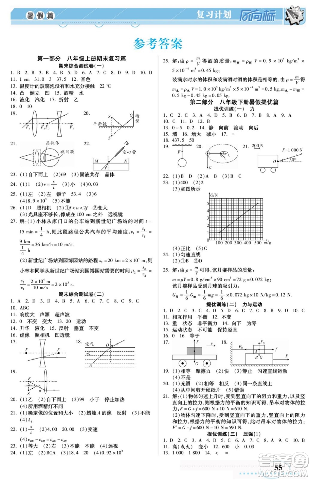 陽光出版社2022復(fù)習(xí)計劃風(fēng)向標(biāo)暑假八年級物理JK教科版答案