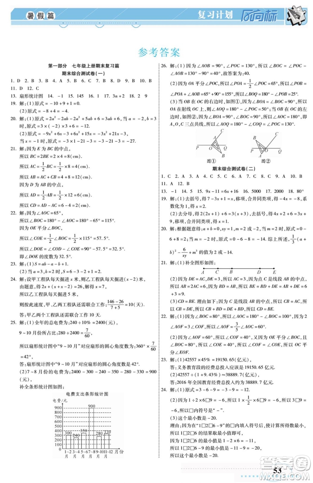 陽光出版社2022復(fù)習(xí)計劃風(fēng)向標(biāo)暑假七年級數(shù)學(xué)湘教版答案