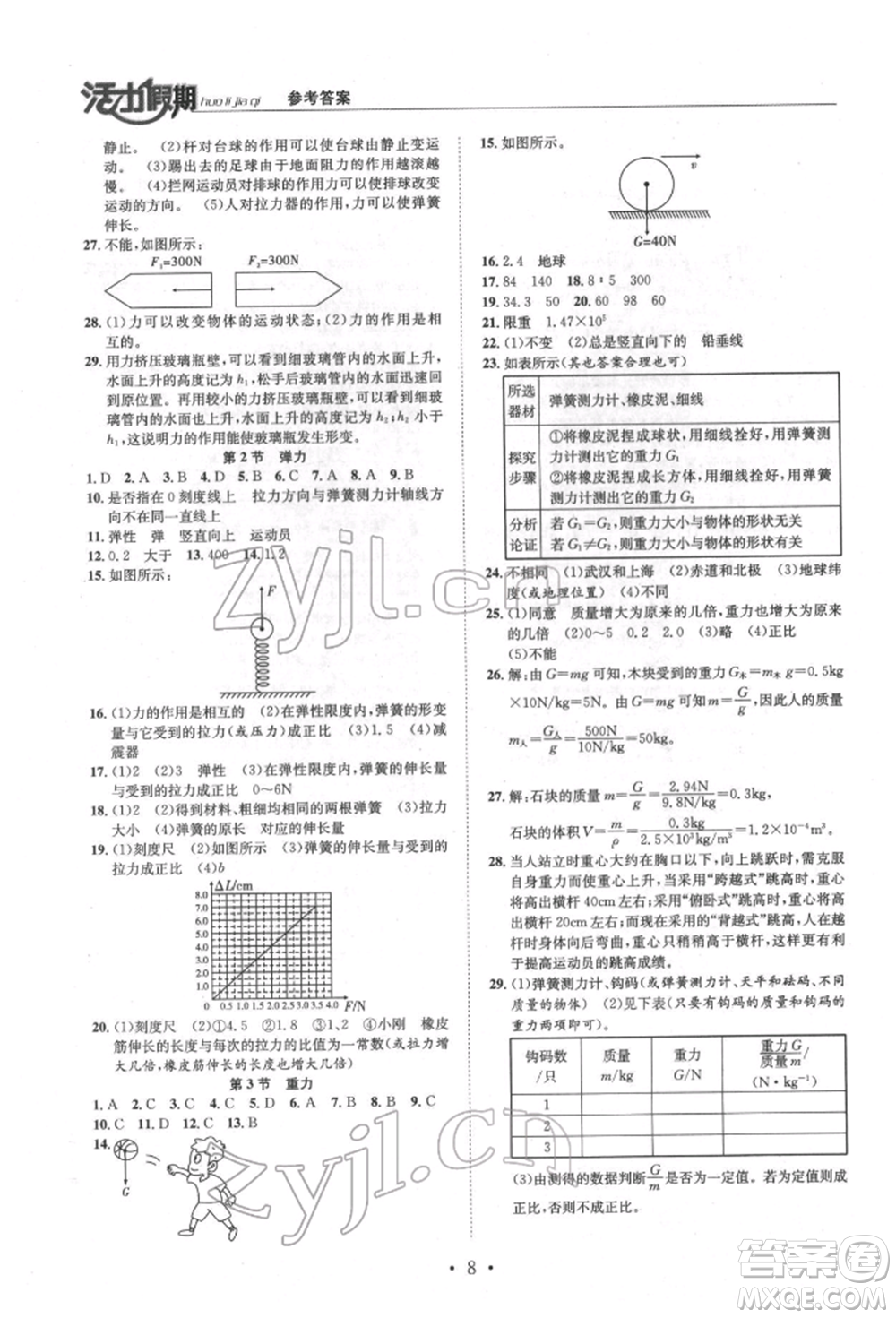 沈陽出版社2022活力假期學(xué)期總復(fù)習(xí)暑假八年級物理人教版參考答案