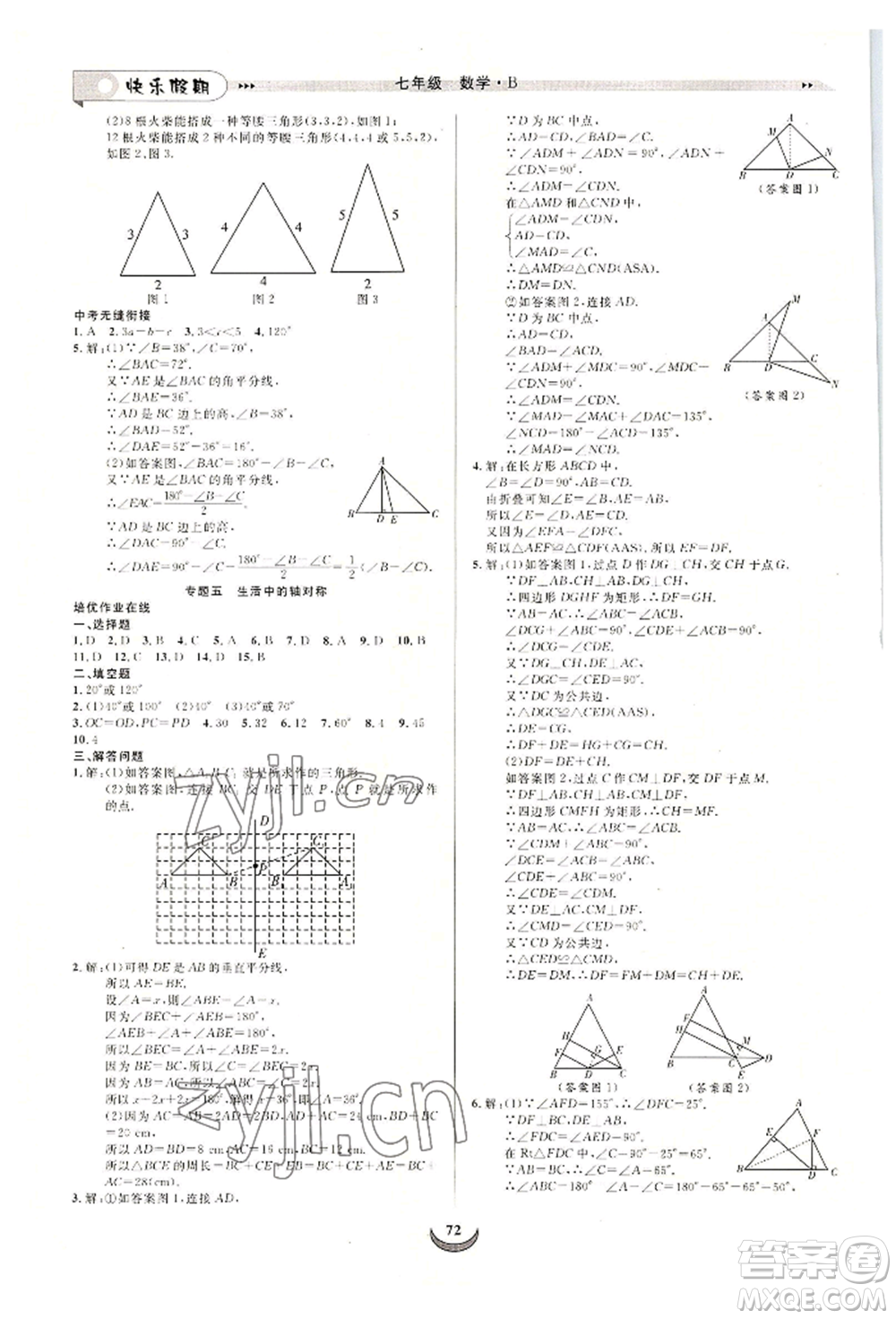 四川師范大學電子出版社2022快樂假期走進名校培優(yōu)訓練銜接教材暑假七升八數(shù)學北師大版參考答案