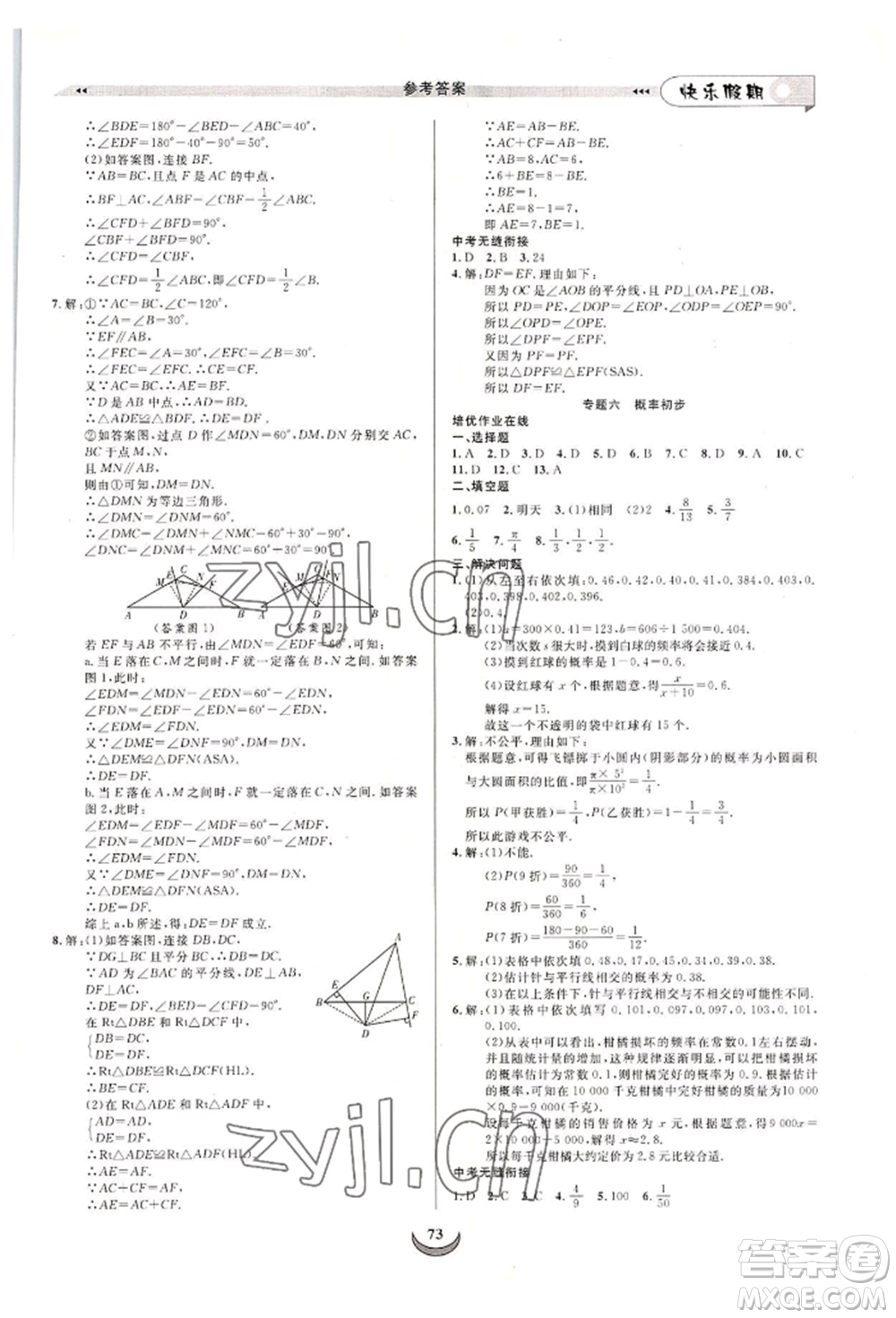 四川師范大學電子出版社2022快樂假期走進名校培優(yōu)訓練銜接教材暑假七升八數(shù)學北師大版參考答案