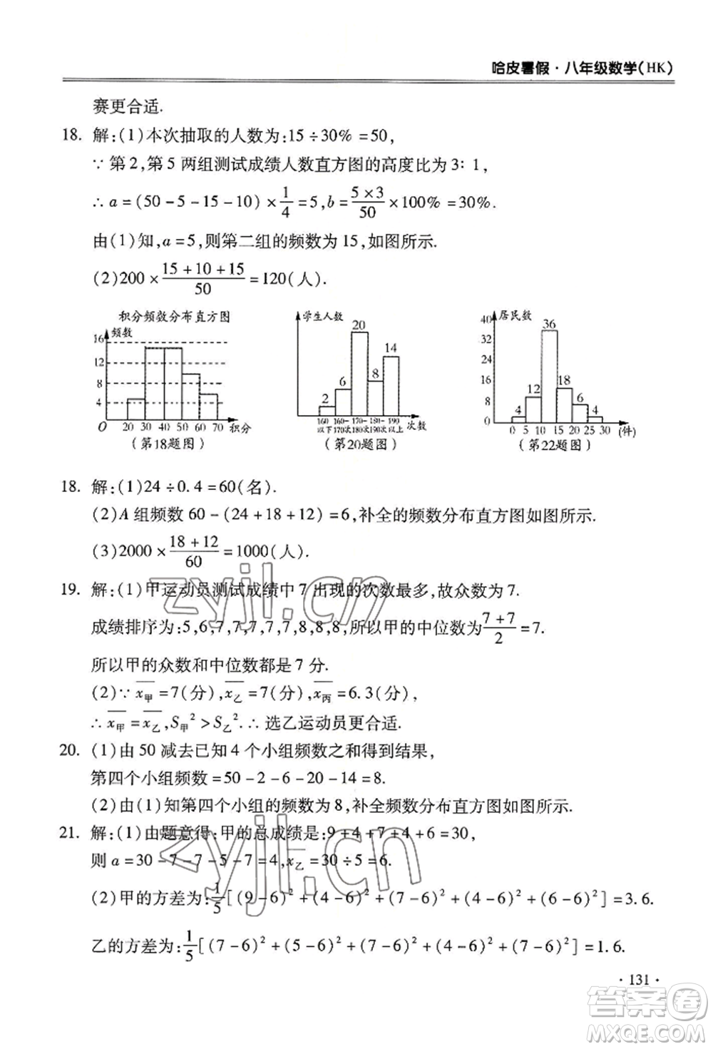 合肥工業(yè)大學(xué)出版社2022哈皮暑假八年級(jí)數(shù)學(xué)滬科版參考答案