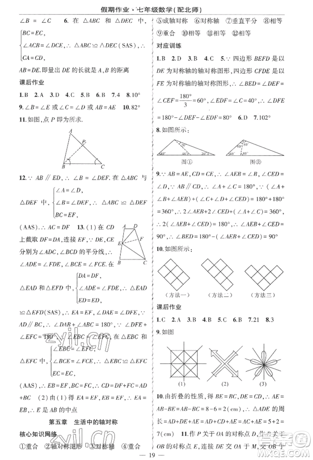 新疆青少年出版社2022快樂驛站暑假作業(yè)七年級(jí)數(shù)學(xué)北師大版參考答案