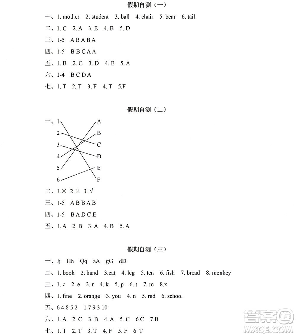 黑龍江少年兒童出版社2022陽光假日暑假三年級(jí)英語人教PEP版答案