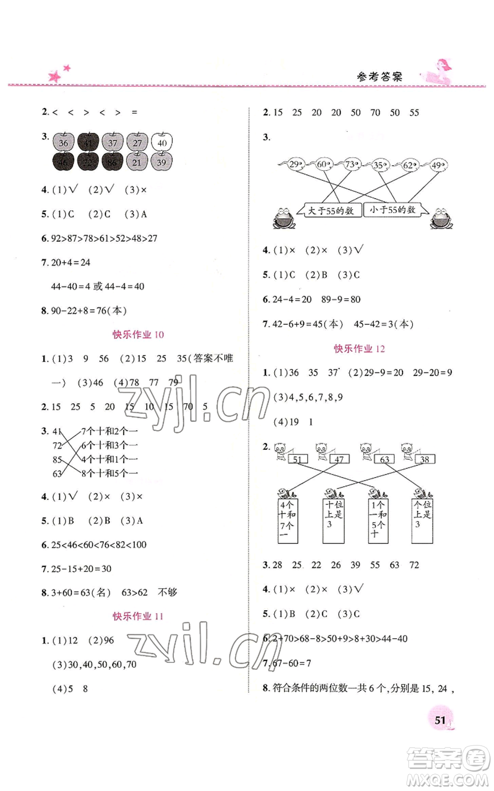 河南教育電子音像出版社2022暑假生活一年級(jí)數(shù)學(xué)人教版參考答案