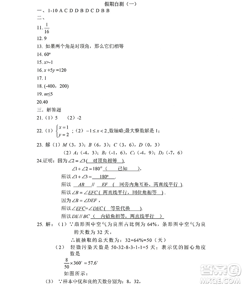 黑龍江少年兒童出版社2022Happy假日暑假七年級(jí)數(shù)學(xué)人教版答案