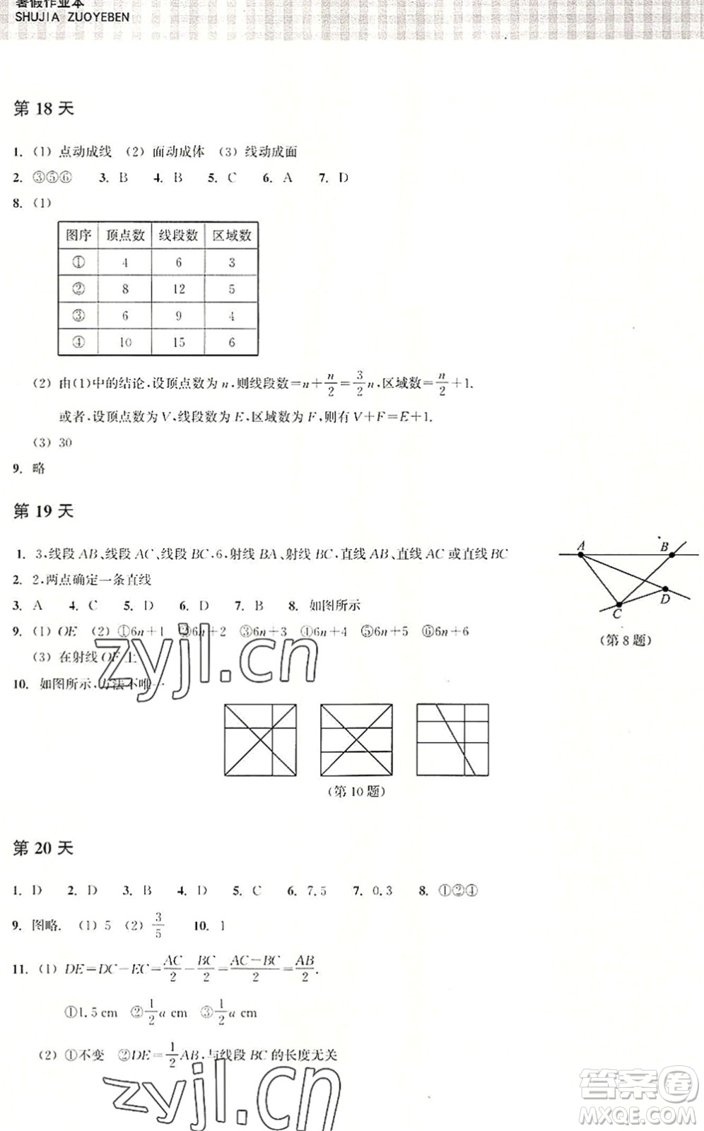 浙江教育出版社2022暑假作業(yè)本七年級數(shù)學(xué)ZH浙教版答案