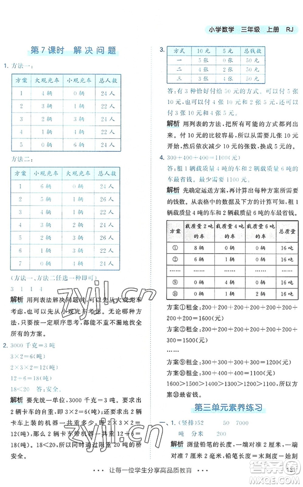 教育科學出版社2022秋季53天天練三年級數(shù)學上冊RJ人教版答案