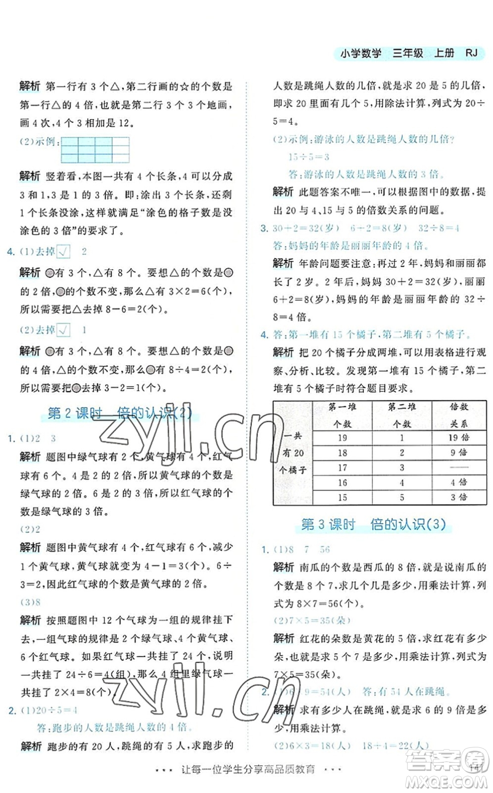 教育科學出版社2022秋季53天天練三年級數(shù)學上冊RJ人教版答案