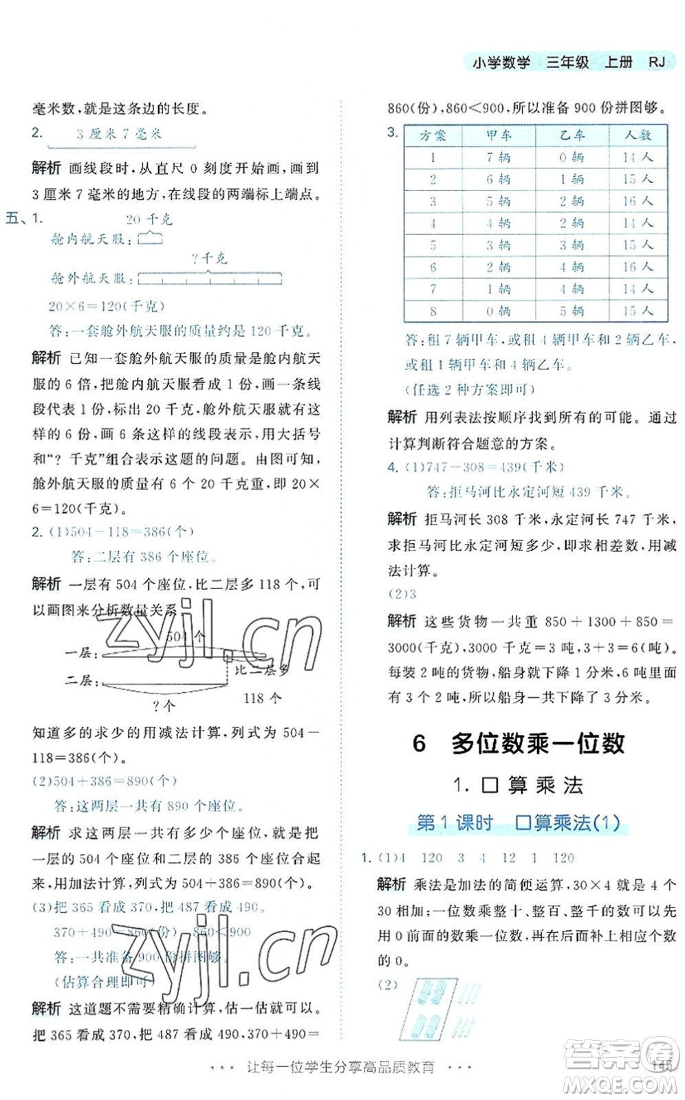 教育科學出版社2022秋季53天天練三年級數(shù)學上冊RJ人教版答案