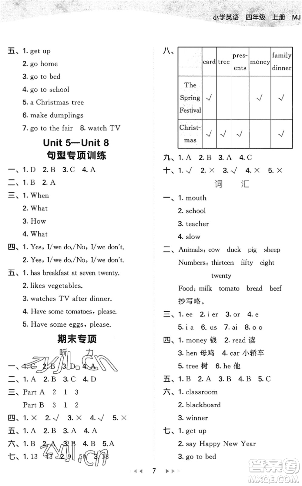 首都師范大學(xué)出版社2022秋季53天天練四年級(jí)英語(yǔ)上冊(cè)MJ閩教版答案