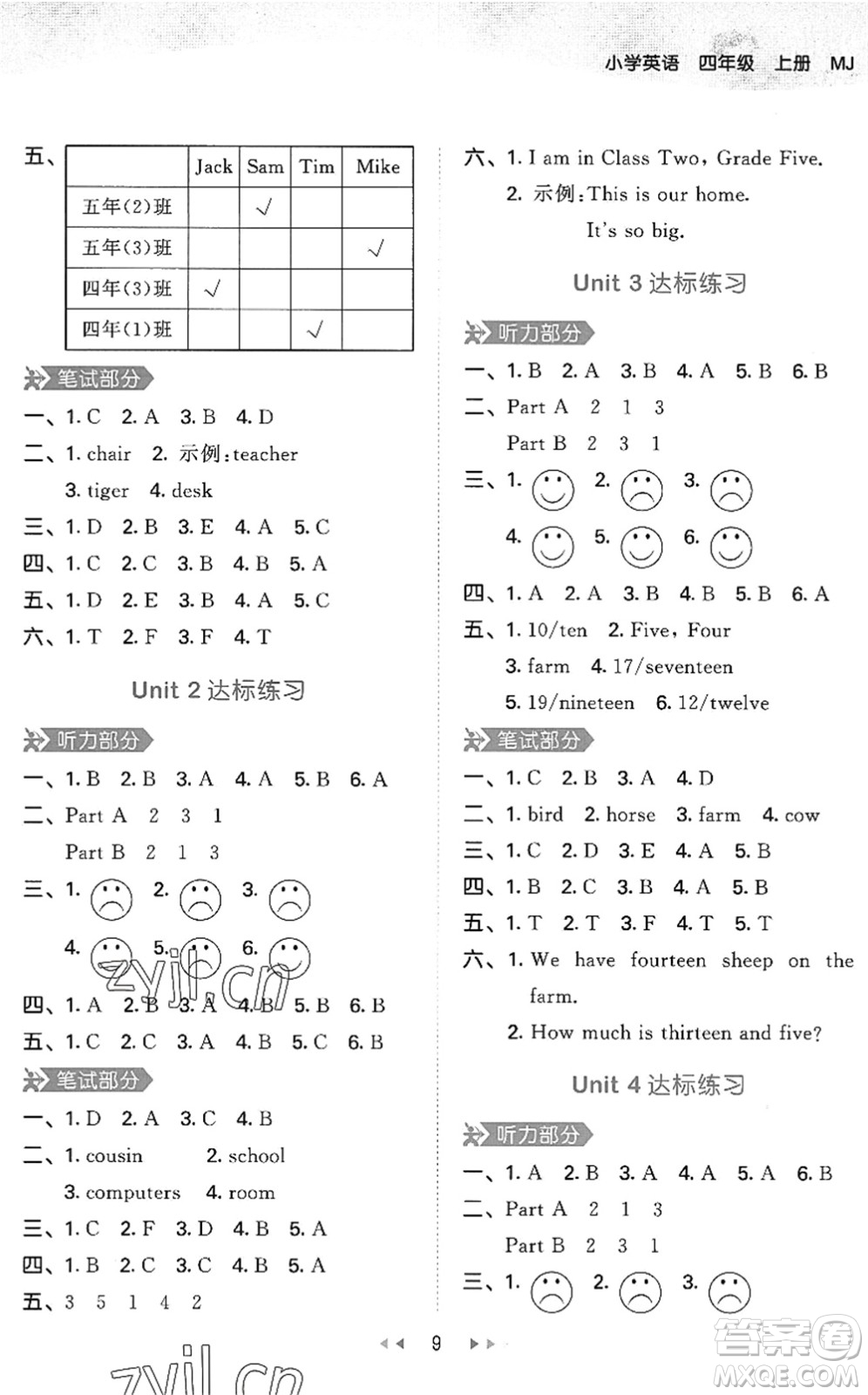 首都師范大學(xué)出版社2022秋季53天天練四年級(jí)英語(yǔ)上冊(cè)MJ閩教版答案