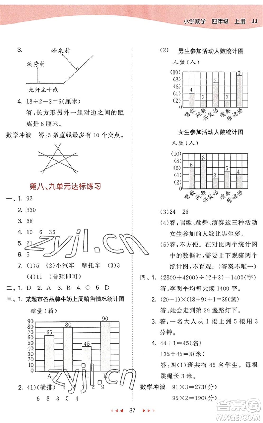 西安出版社2022秋季53天天練四年級(jí)數(shù)學(xué)上冊JJ冀教版答案