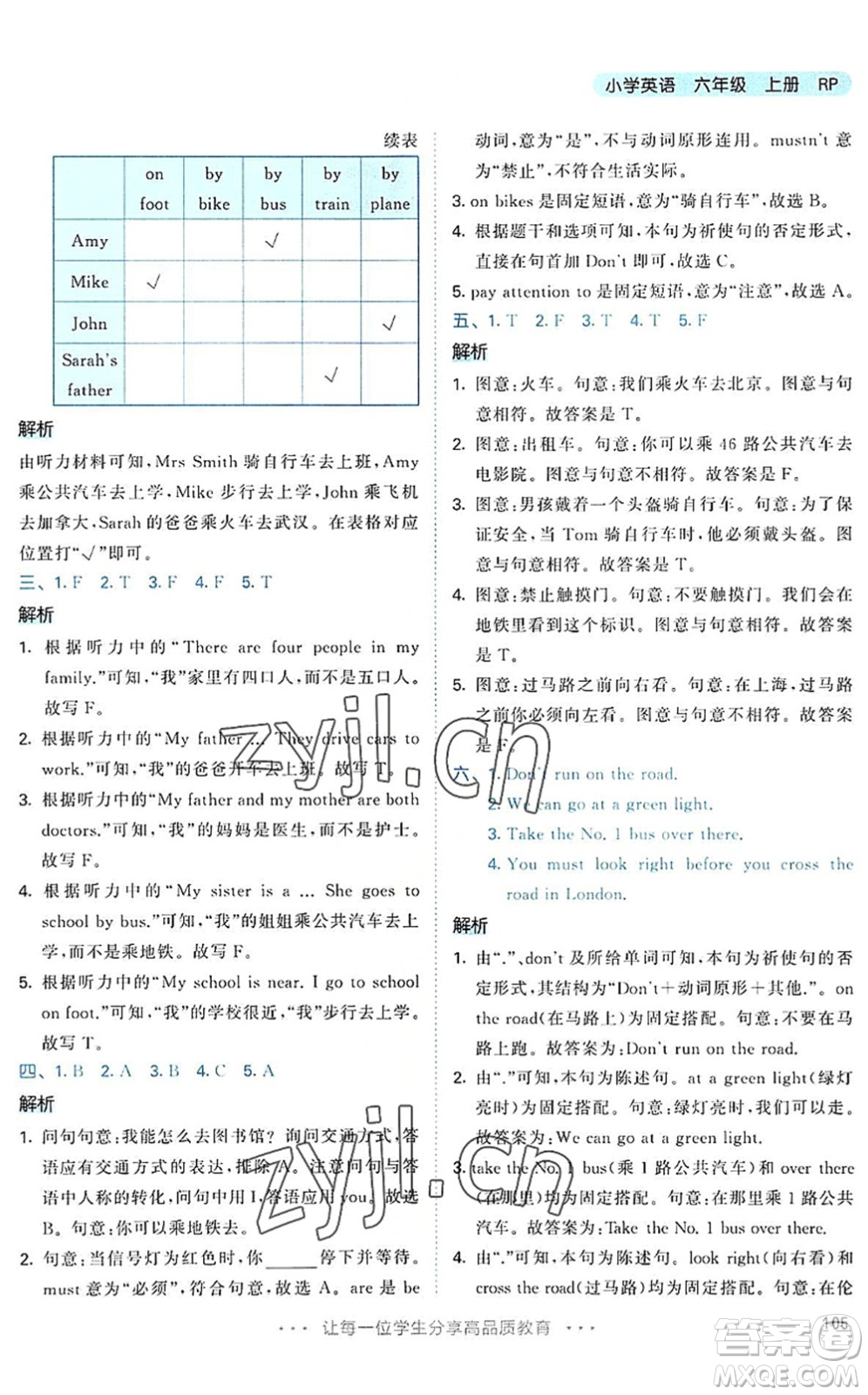 教育科學(xué)出版社2022秋季53天天練六年級(jí)英語(yǔ)上冊(cè)RP人教PEP版答案