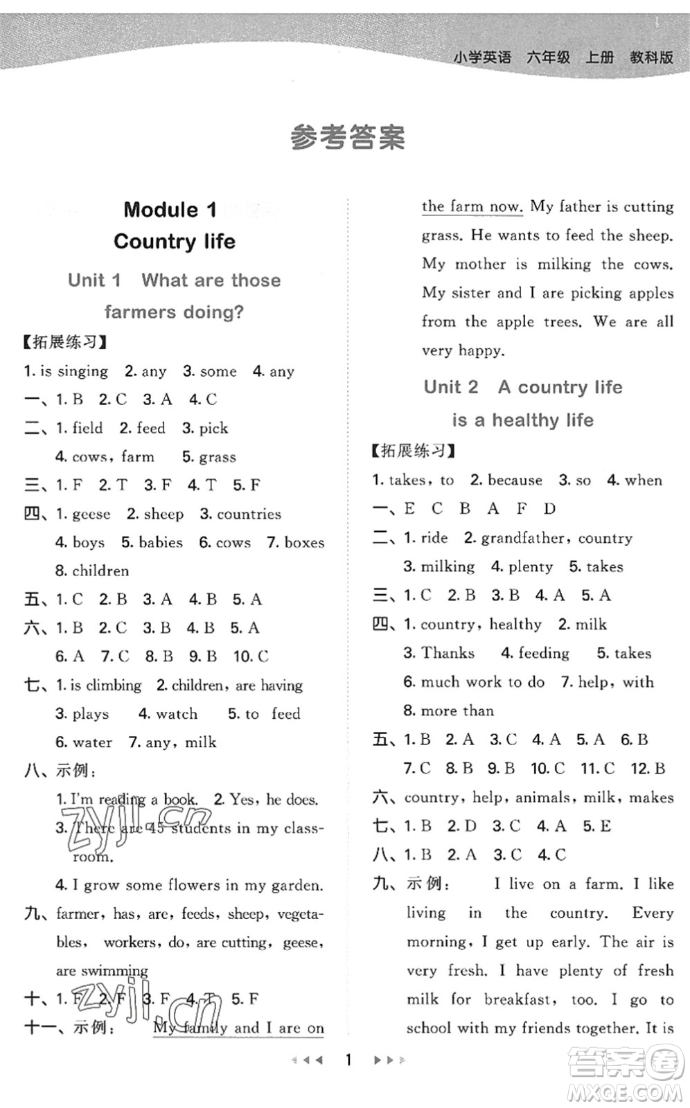 教育科學(xué)出版社2022秋季53天天練六年級(jí)英語上冊(cè)教科版廣州專版答案