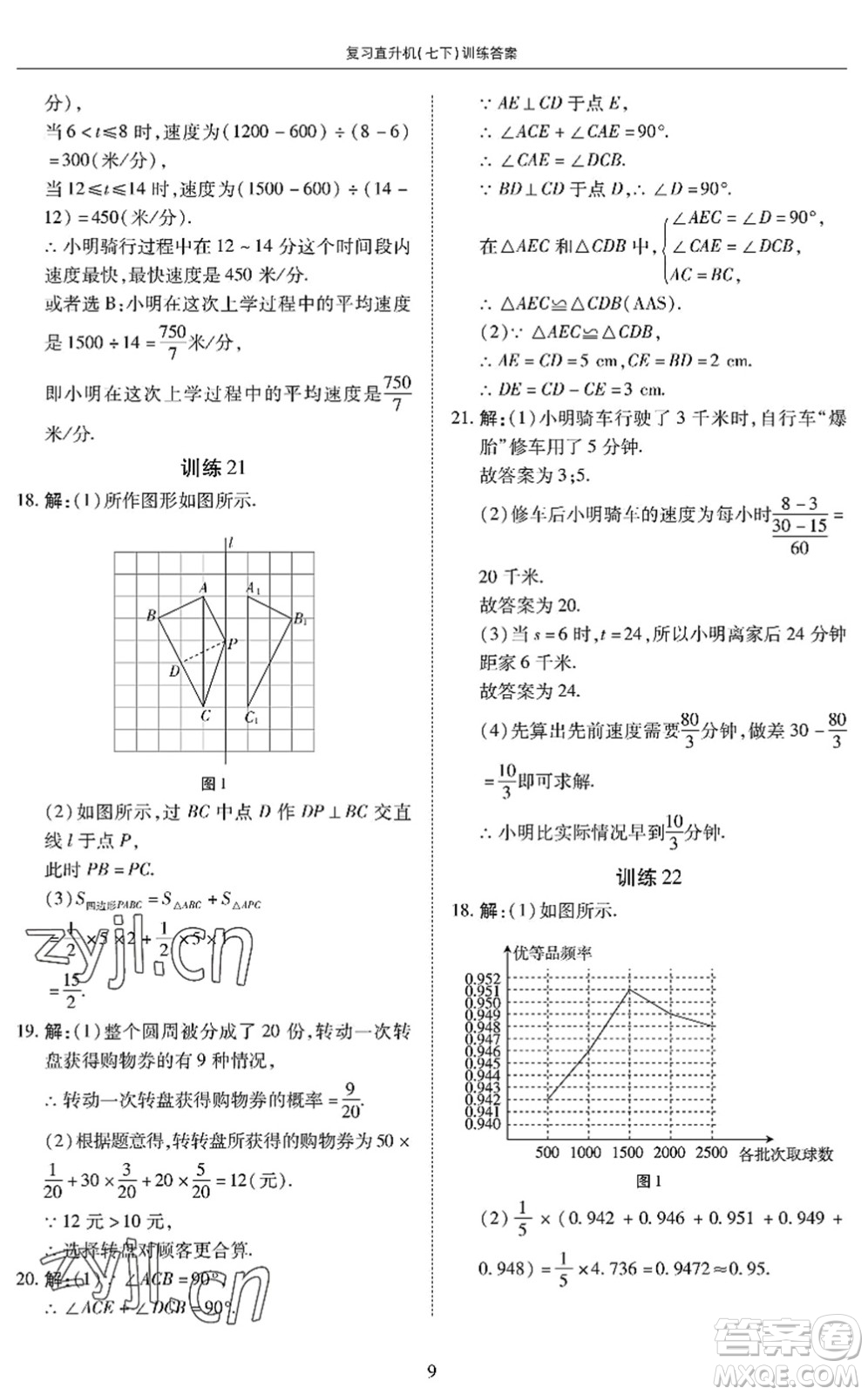 廣州出版社2022復(fù)習(xí)直升機(jī)期末復(fù)習(xí)與假期作業(yè)七年級(jí)數(shù)學(xué)下冊(cè)BS北師版答案