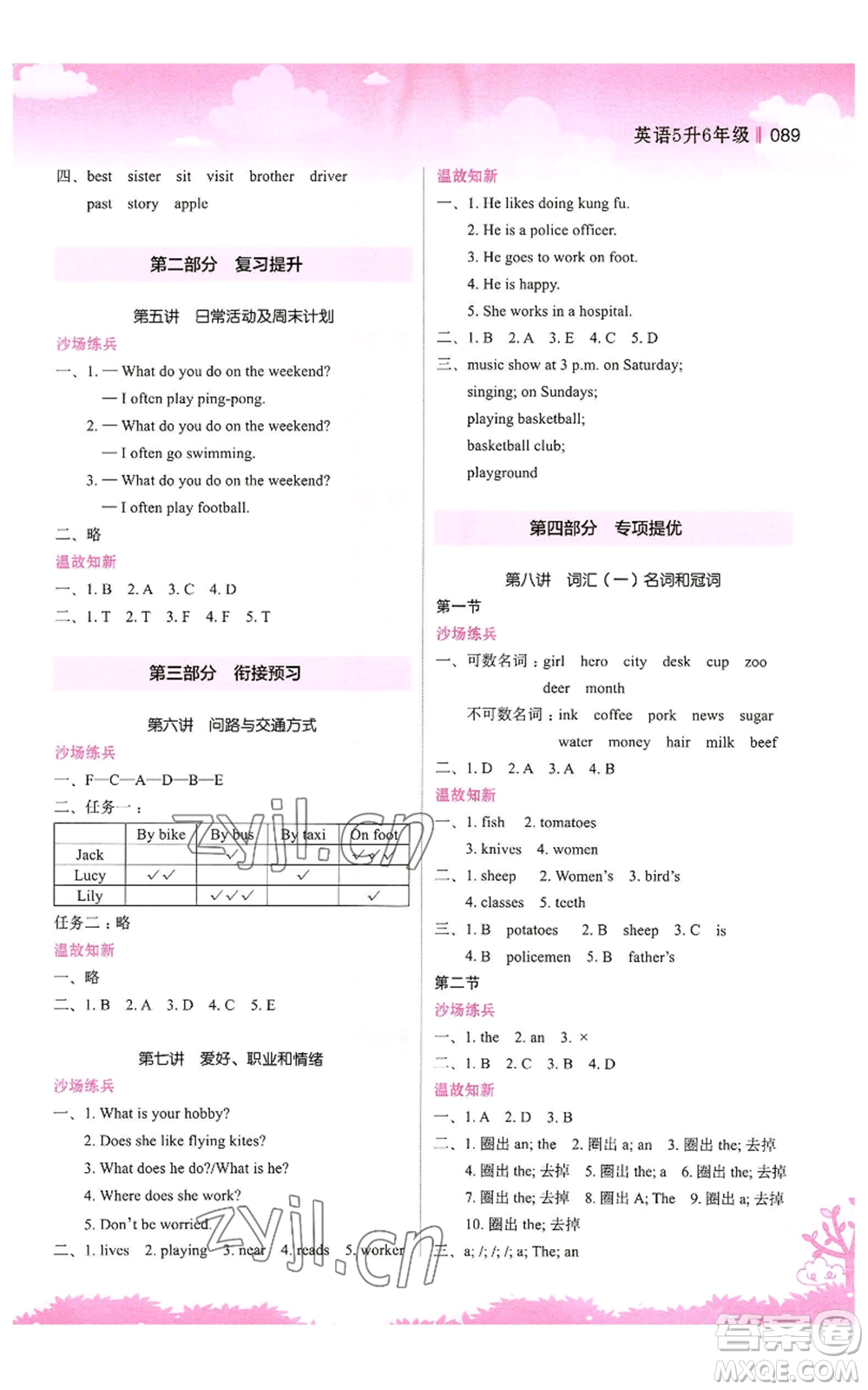 江蘇鳳凰美術(shù)出版社2022新概念小學(xué)年級(jí)暑假銜接教材五升六英語人教版參考答案