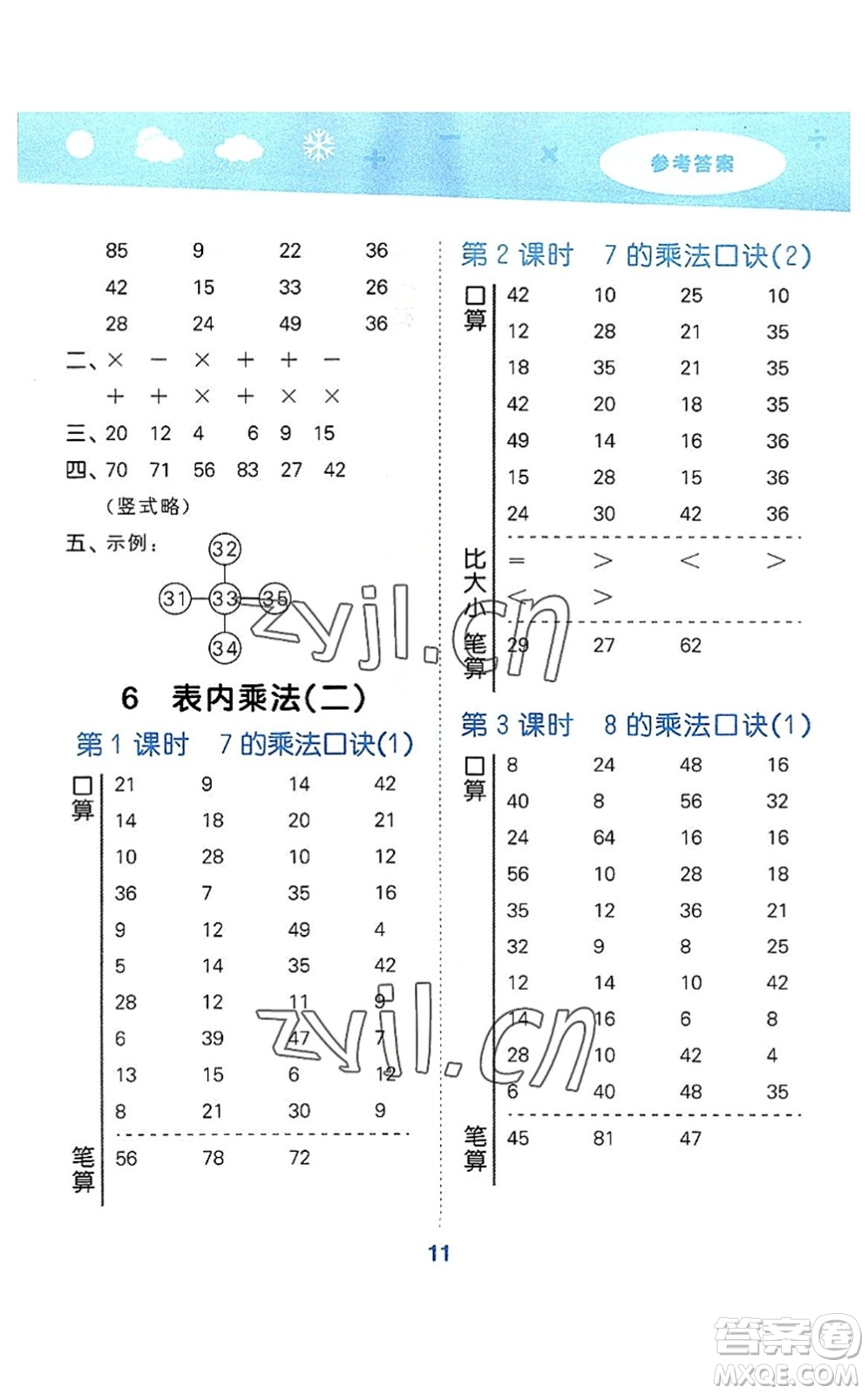 教育科學(xué)出版社2022小學(xué)口算大通關(guān)二年級數(shù)學(xué)上冊RJ人教版答案