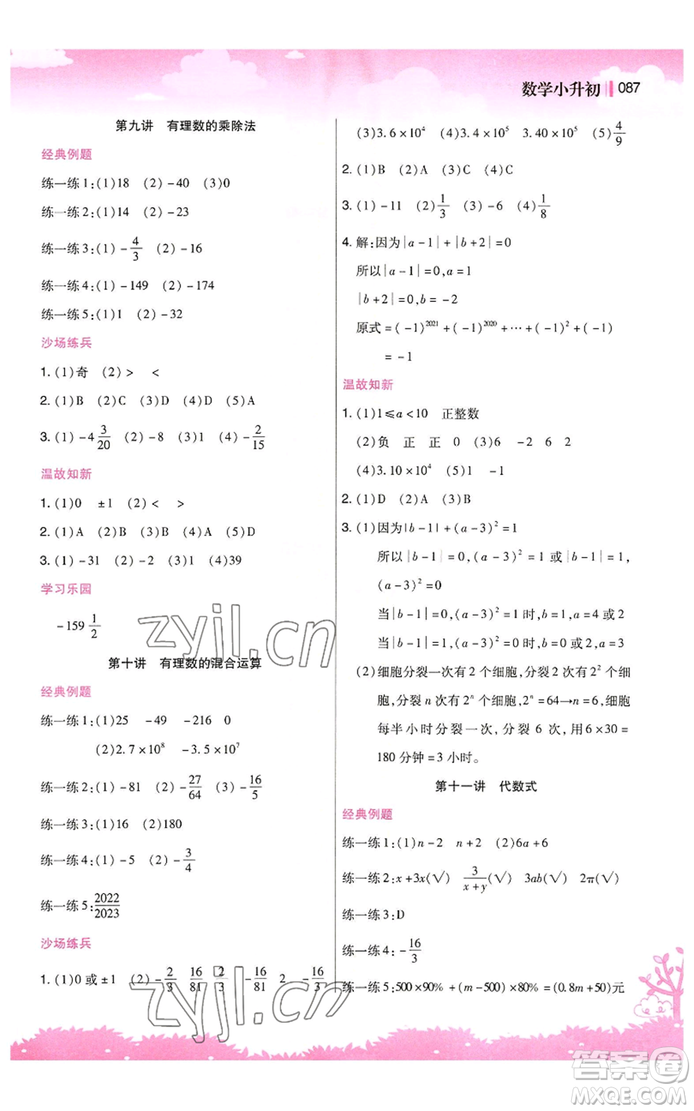 江蘇鳳凰美術(shù)出版社2022新概念小學(xué)年級暑假銜接教材小升初數(shù)學(xué)人教版參考答案