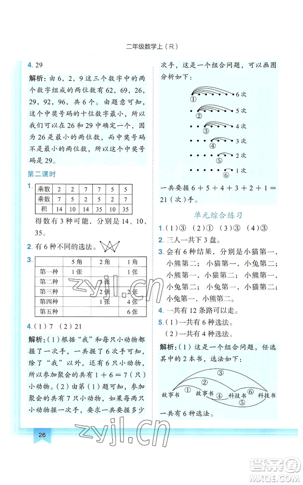 龍門書局2022黃岡小狀元作業(yè)本二年級上冊數(shù)學(xué)人教版參考答案