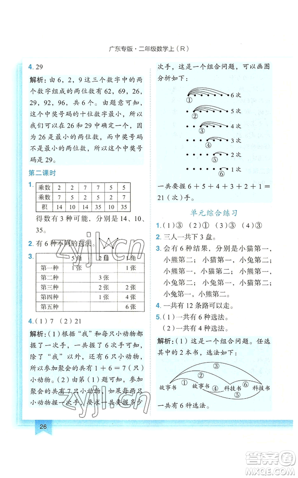 龍門書局2022黃岡小狀元作業(yè)本二年級上冊數學人教版廣東專版參考答案