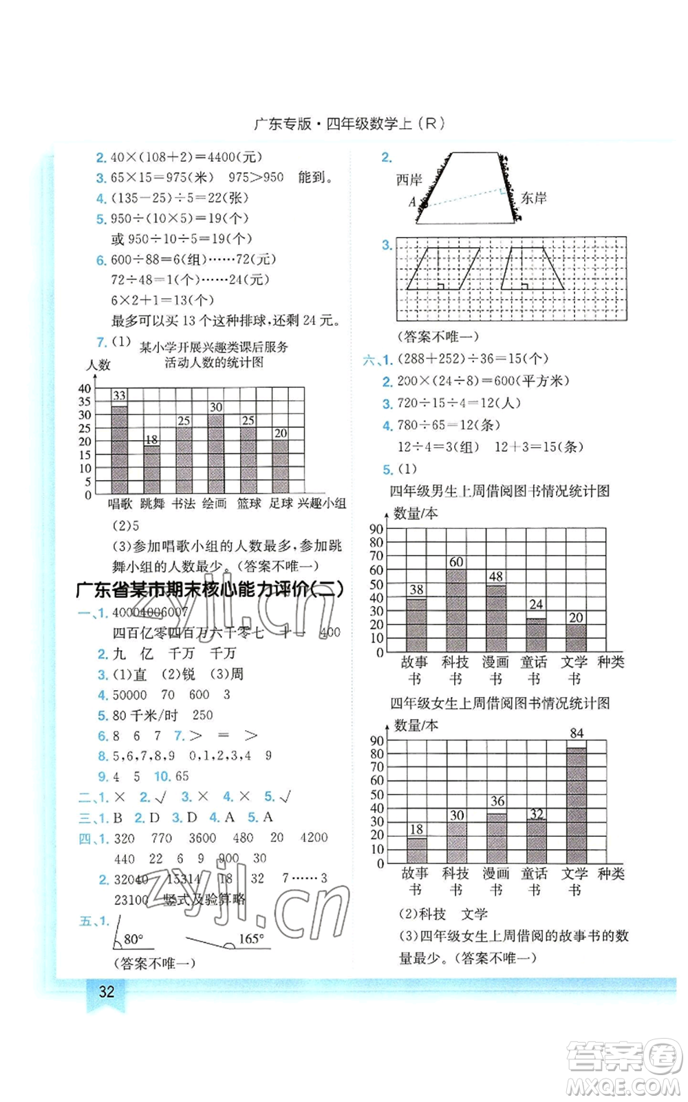 龍門書局2022黃岡小狀元作業(yè)本四年級上冊數(shù)學人教版廣東專版參考答案