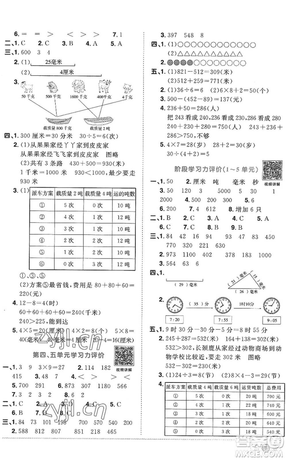 江西教育出版社2022陽光同學(xué)課時優(yōu)化作業(yè)三年級數(shù)學(xué)上冊RJ人教版答案