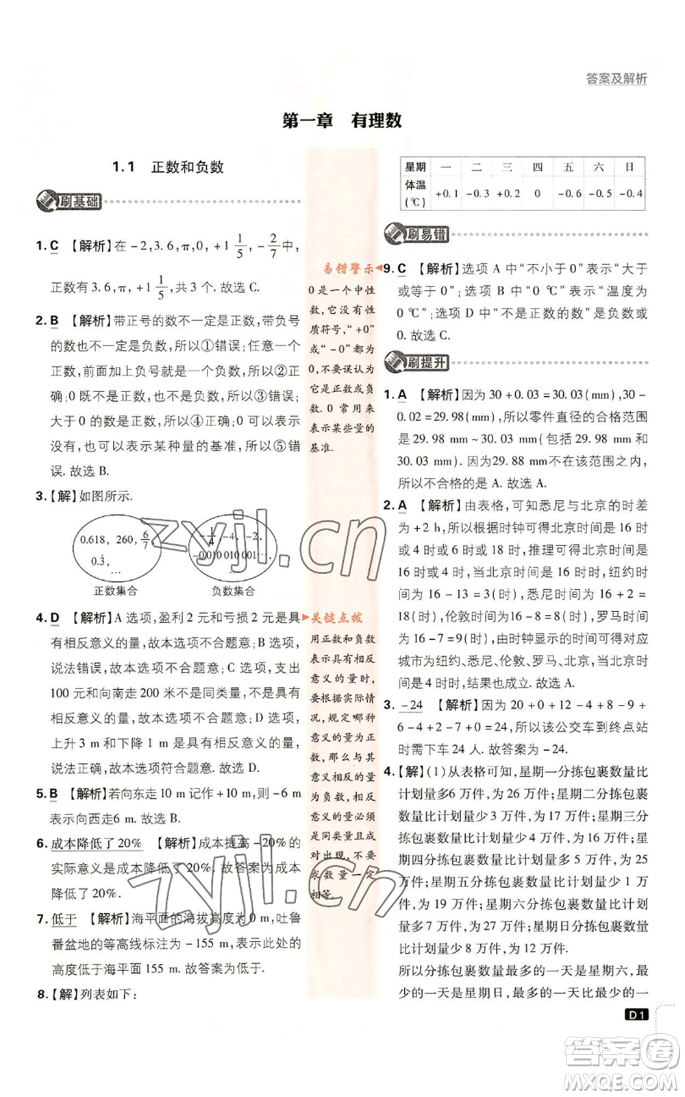 開明出版社2023初中必刷題七年級(jí)上冊(cè)數(shù)學(xué)人教版參考答案