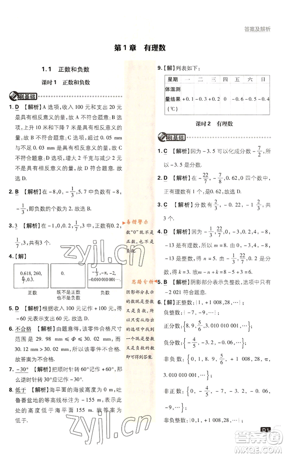 開明出版社2022初中必刷題七年級上冊數(shù)學(xué)滬科版參考答案