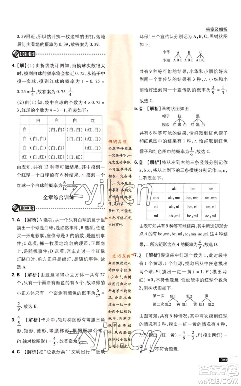 開明出版社2023初中必刷題九年級(jí)上冊(cè)數(shù)學(xué)人教版參考答案