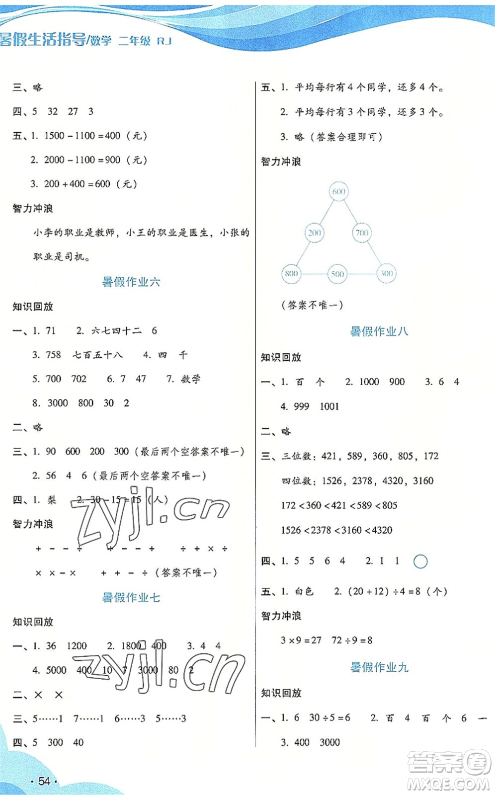 二十一世紀出版社2022暑假生活指導二年級數(shù)學RJ人教版答案