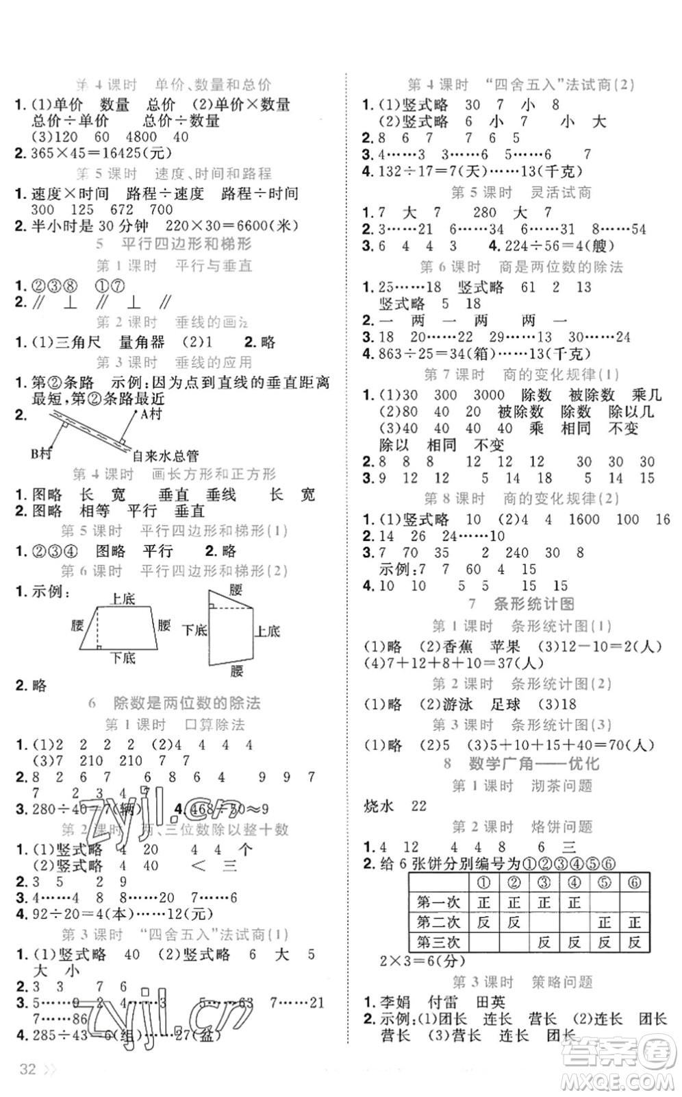 江西教育出版社2022陽光同學(xué)課時(shí)優(yōu)化作業(yè)四年級(jí)數(shù)學(xué)上冊(cè)RJ人教版答案