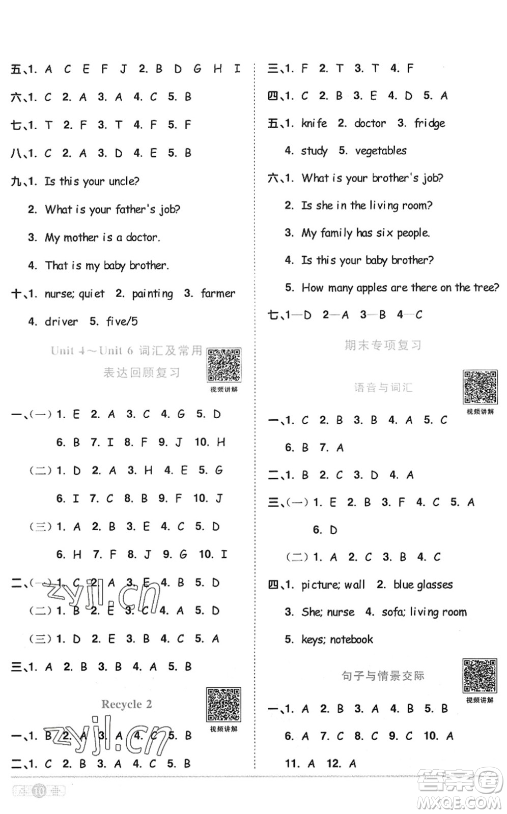 江西教育出版社2022陽光同學(xué)課時優(yōu)化作業(yè)四年級英語上冊PEP版答案