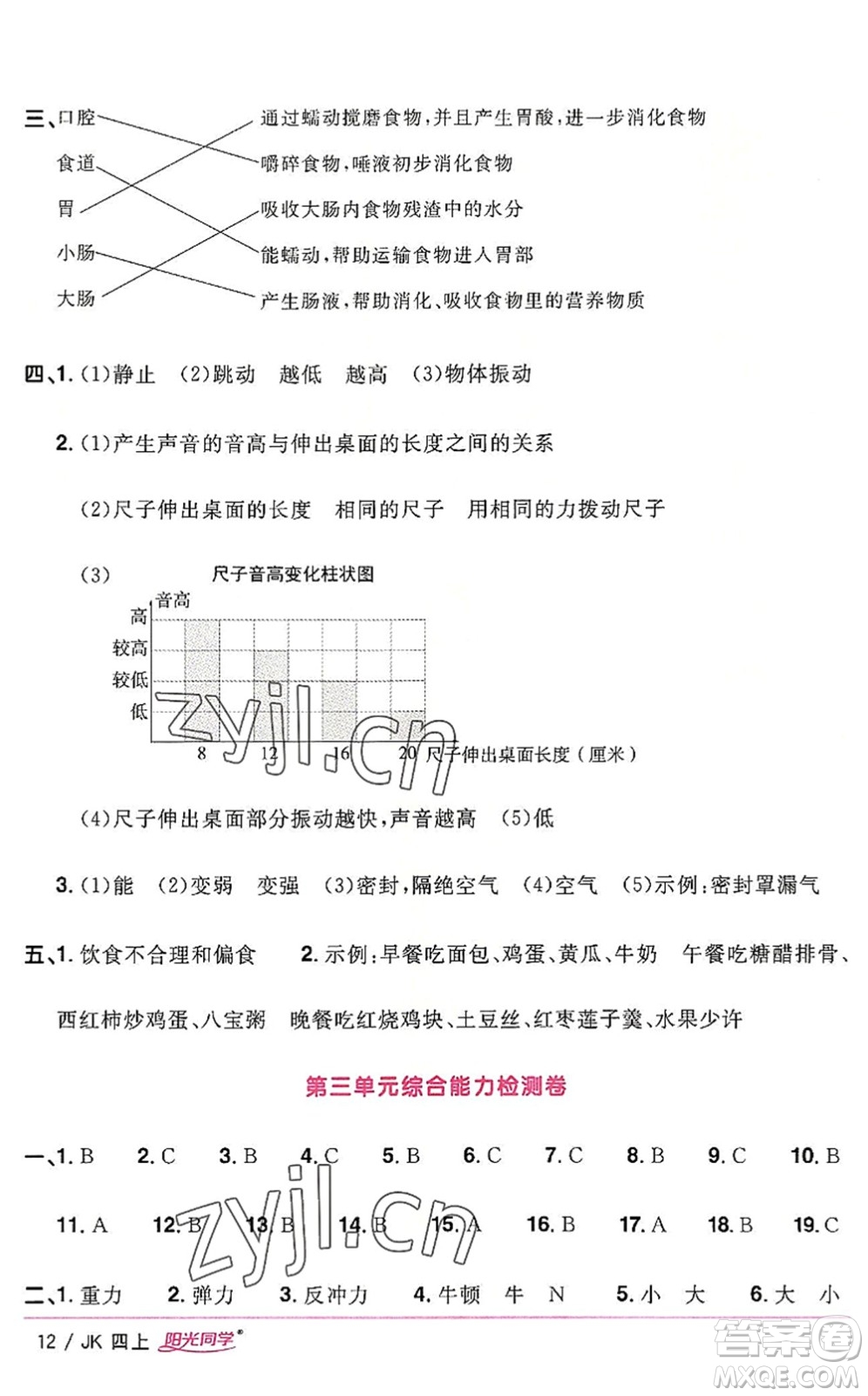 江西教育出版社2022陽光同學(xué)課時優(yōu)化作業(yè)四年級科學(xué)上冊JK教科版答案