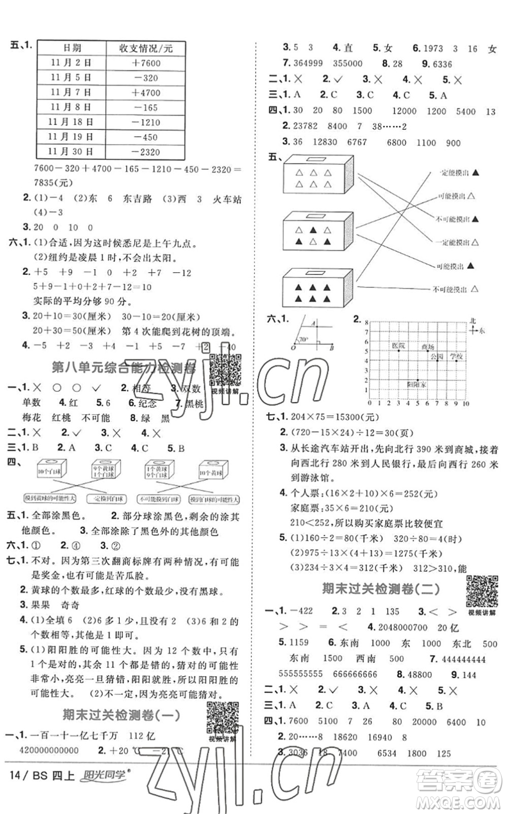 江西教育出版社2022陽光同學課時優(yōu)化作業(yè)四年級數(shù)學上冊BS北師版答案